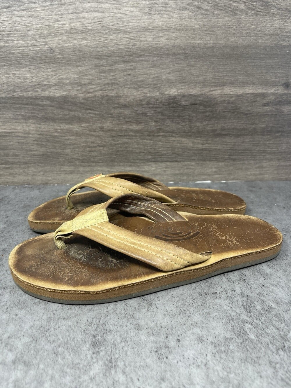 Rainbow Sandals Mens Size 8.5-9.5 Medium Brown Leather Double Layer Flip Flops